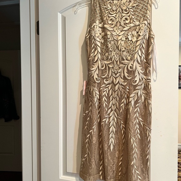 Beautiful new beaded beige evening dress, size 6 by sue wong - Picture 4 of 5